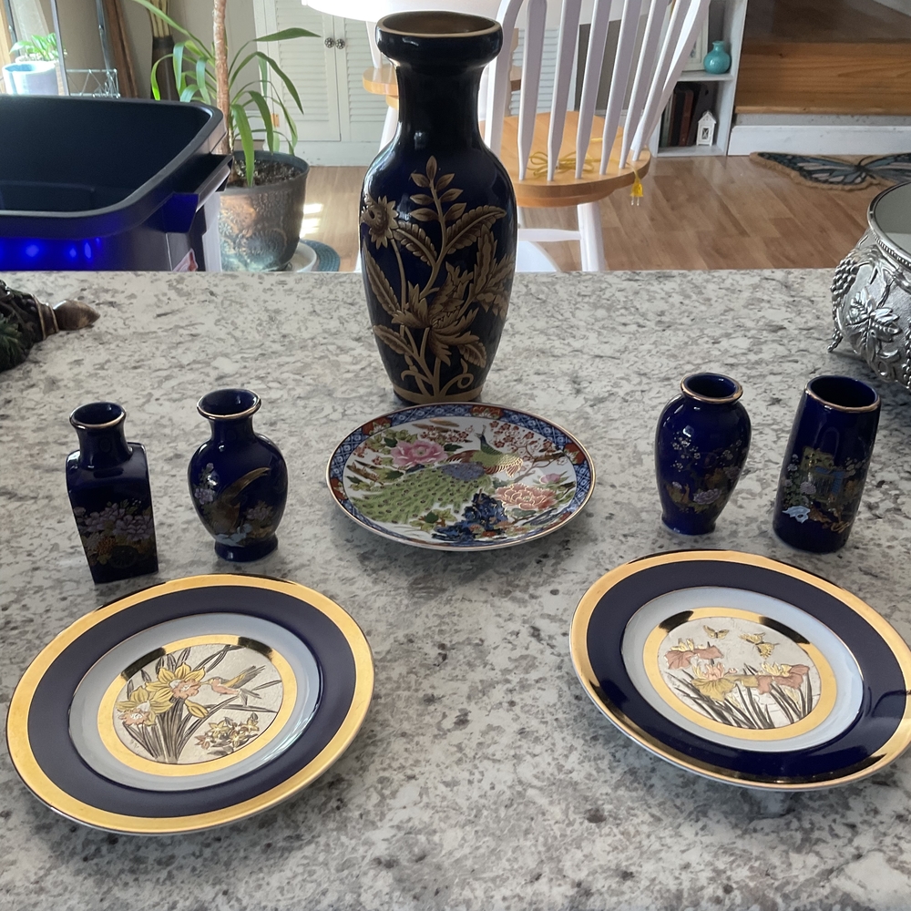 Authentic Japanese Chokin Art Cobalt Blue 24 Kt Gold Enlay